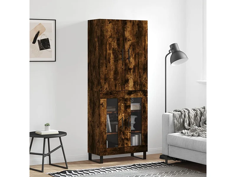Hoge kast 69,5x34x180 cm bewerkt hout gerookt eikenkleurig NL53560