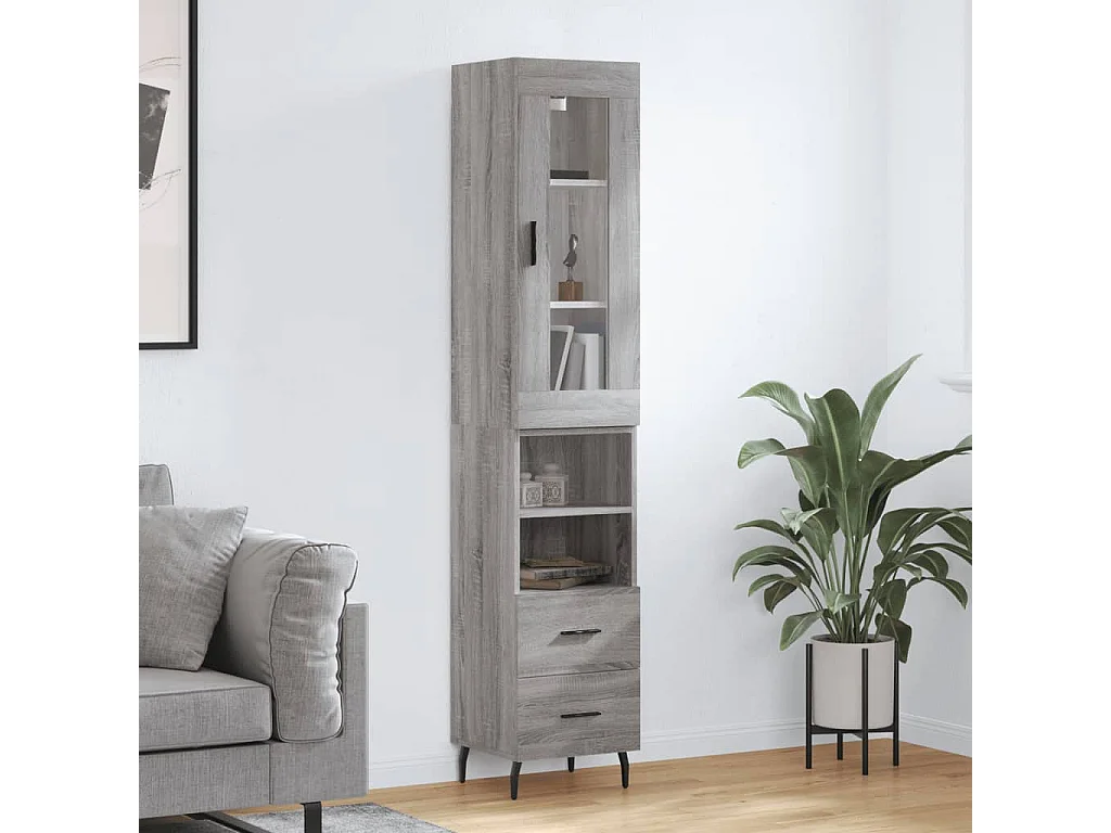 Highboard,Kommode Grau Sonoma 34,5x34x180 cm Holzwerkstoff -gkd506852