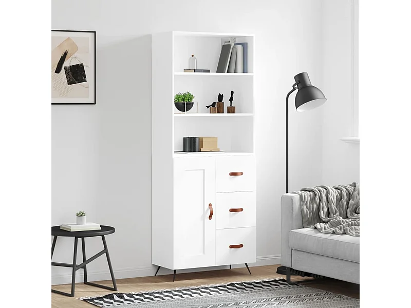 Buffet haut Blanc 69,5x34x180 cm Bois d'ingénierie QWE31853