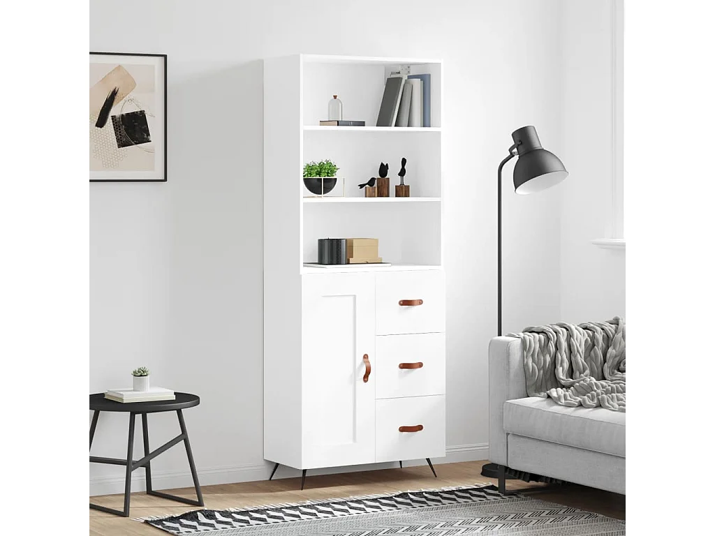 Hoge kast 69,5x34x180 cm bewerkt hout wit NL952819