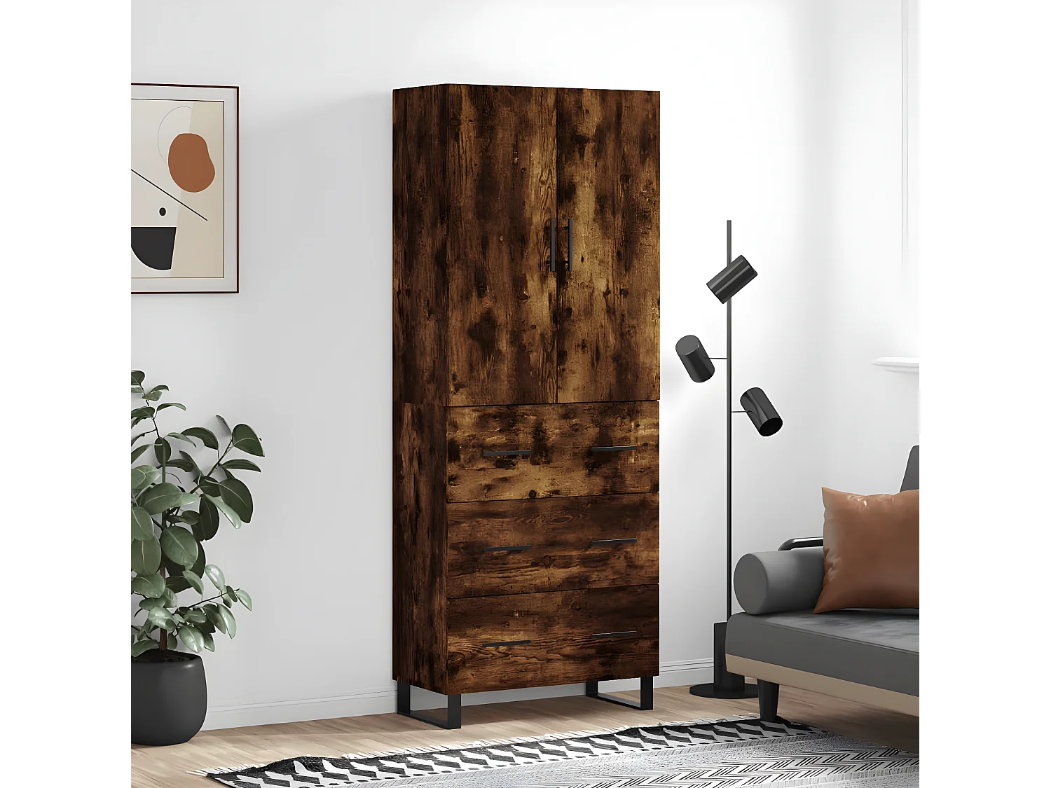 Aparador alto madera contrachapada roble ahumado 69,5x34x180 cm ES85803
