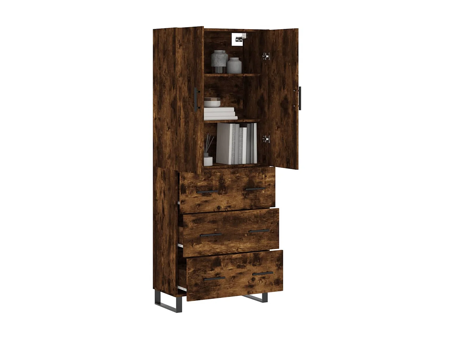 Aparador alto madera contrachapada roble ahumado 69,5x34x180 cm ES85803