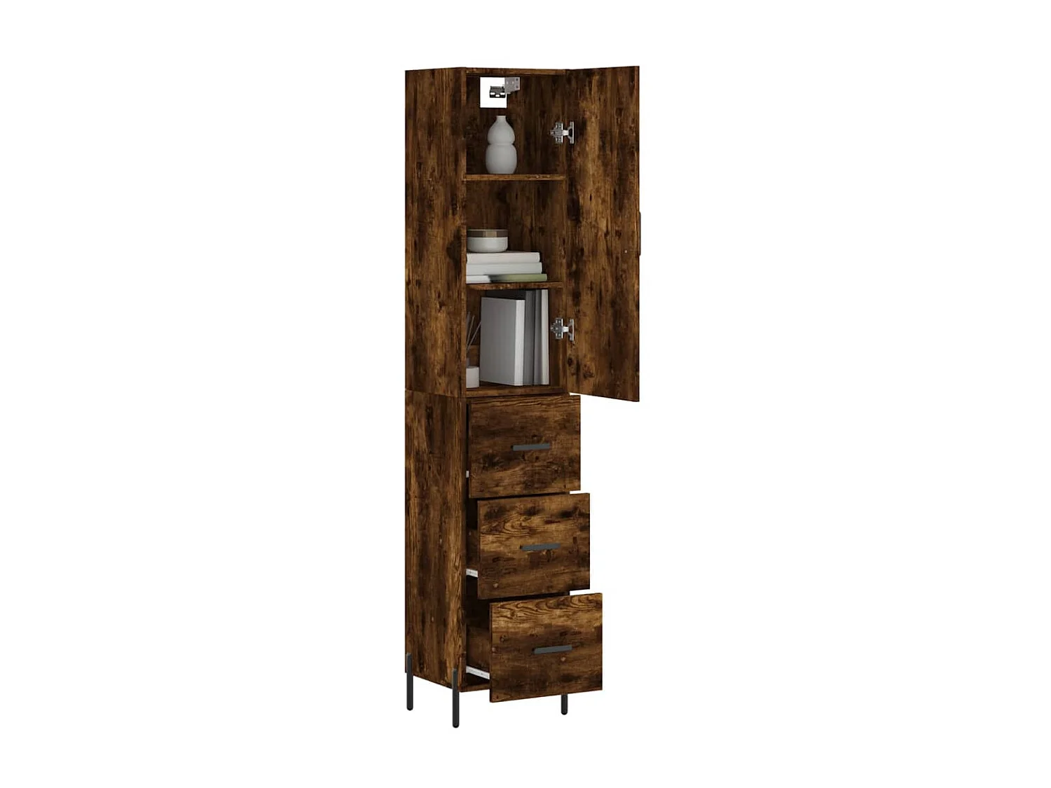 Buffet haut Chêne fumé 34,5x34x180 cm Bois d'ingénierie QWE84578