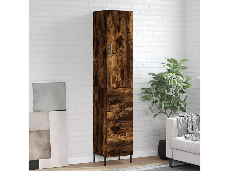 Hoge kast 34,5x34x180 cm bewerkt hout gerookt eikenkleurig NL24187
