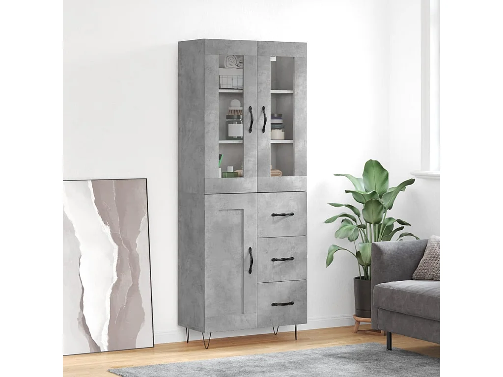 Highboard,Kommode Betongrau 69,5x34x180 cm Holzwerkstoff -gkd932524