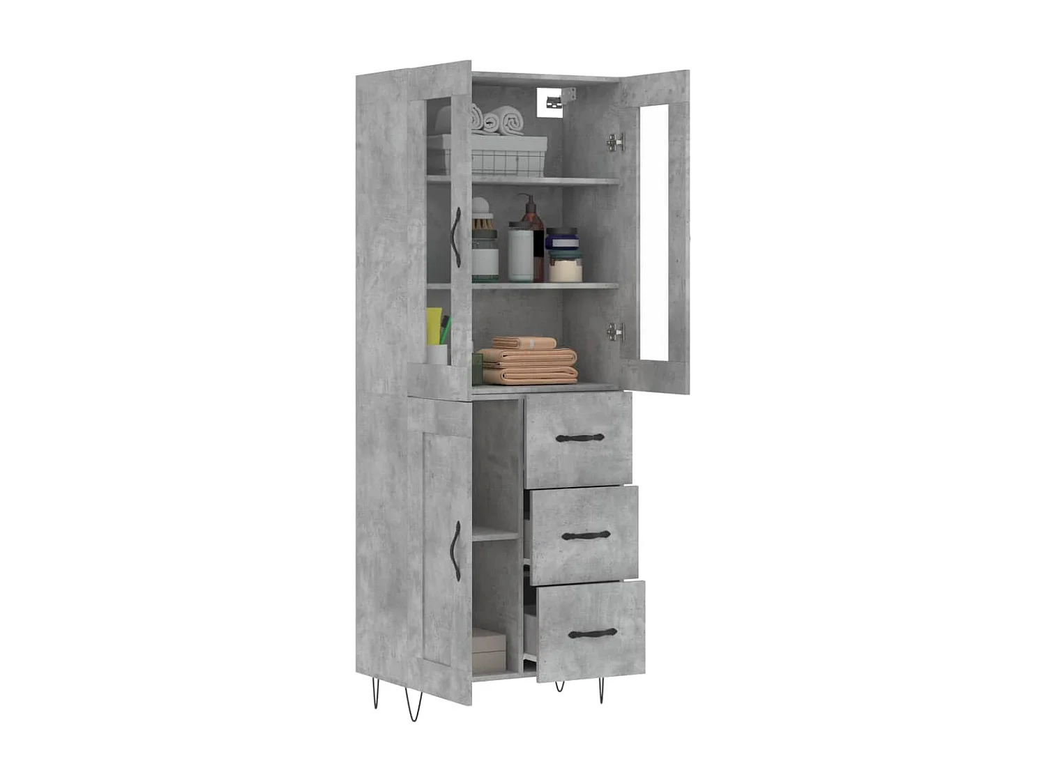 Highboard,Kommode Betongrau 69,5x34x180 cm Holzwerkstoff -gkd932524