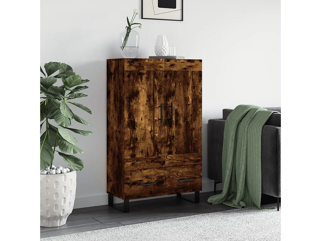 Buffet haut chêne fumé 69,5x31x115 cm bois d'ingénierie QWE81853