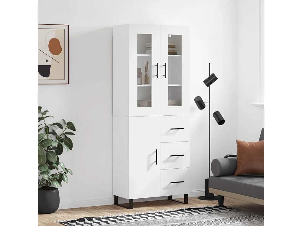 Aparador alto madera contrachapada blanco 69,5x34x180 cm ES43771