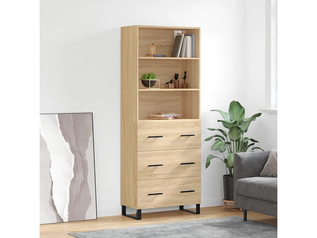Highboard,Kommode Sonoma-Eiche 69,5x34x180 cm Holzwerkstoff -gkd102652