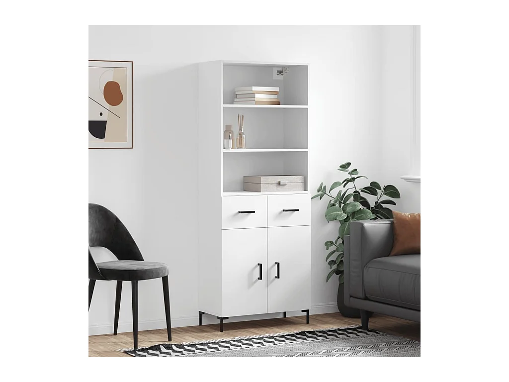 Buffet haut Blanc 69,5x34x180 cm Bois d'ingénierie QWE65825