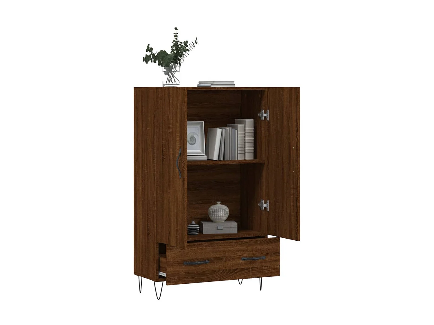 Buffet haut chêne marron 69,5x31x115 cm bois d'ingénierie QWE57776