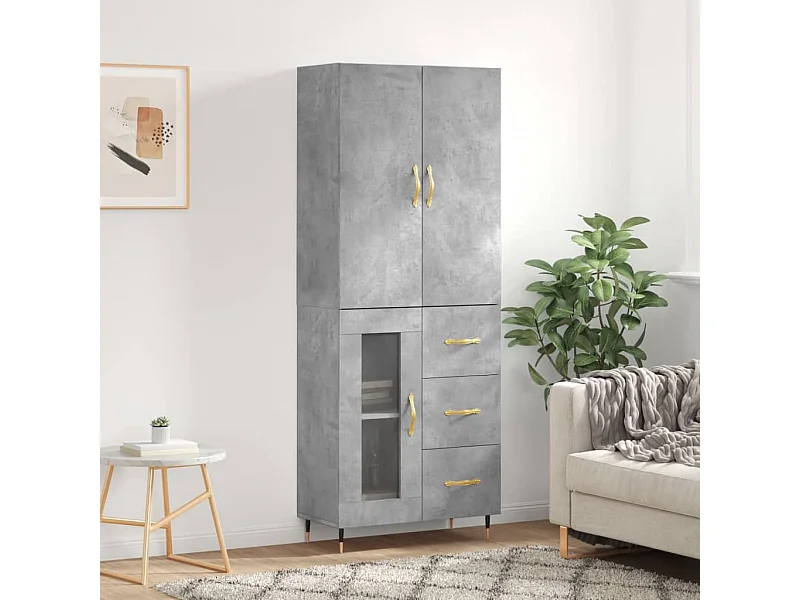 Highboard,Kommode Betongrau 69,5x34x180 cm Holzwerkstoff -gkd28676