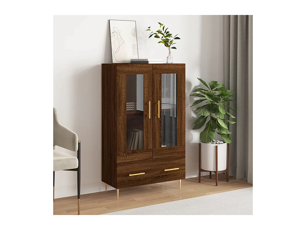 Buffet haut chêne marron 69,5x31x115 cm bois d'ingénierie QWE72786
