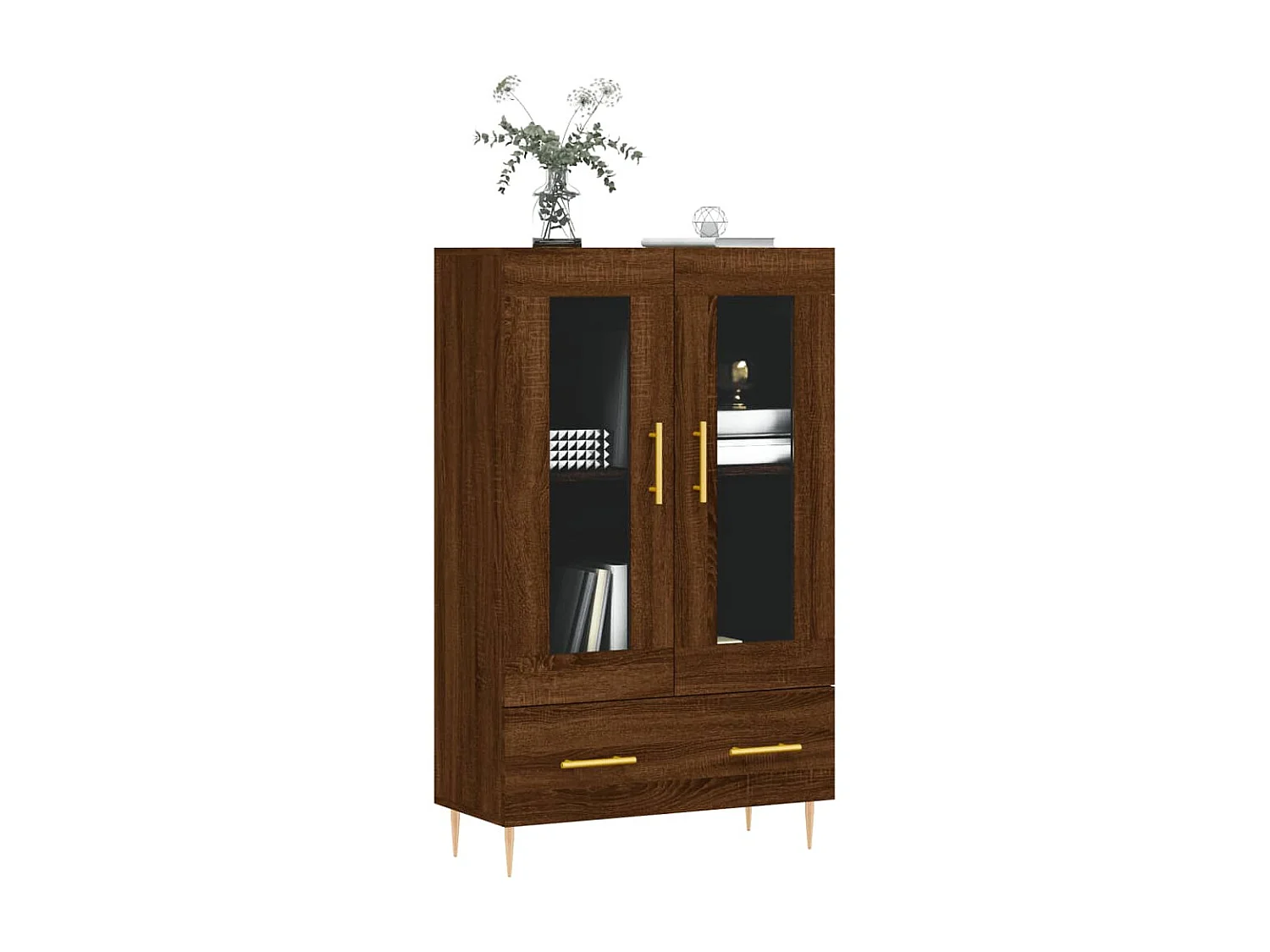 Buffet haut chêne marron 69,5x31x115 cm bois d'ingénierie QWE72786
