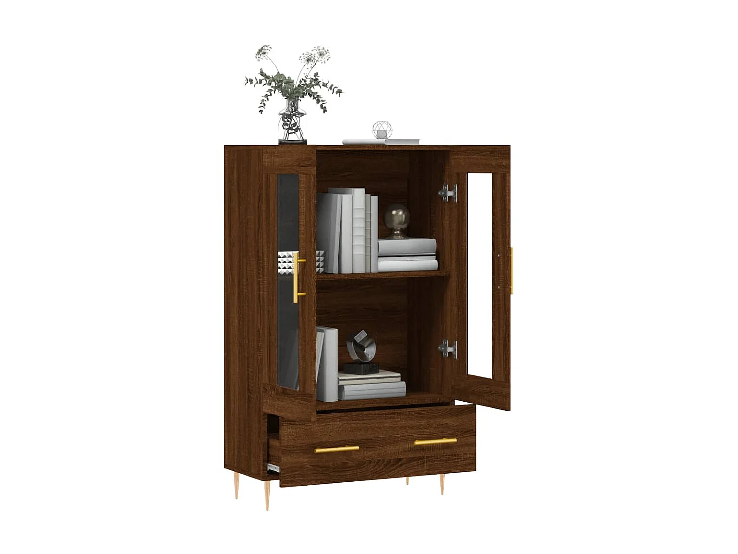 Buffet haut chêne marron 69,5x31x115 cm bois d'ingénierie QWE72786