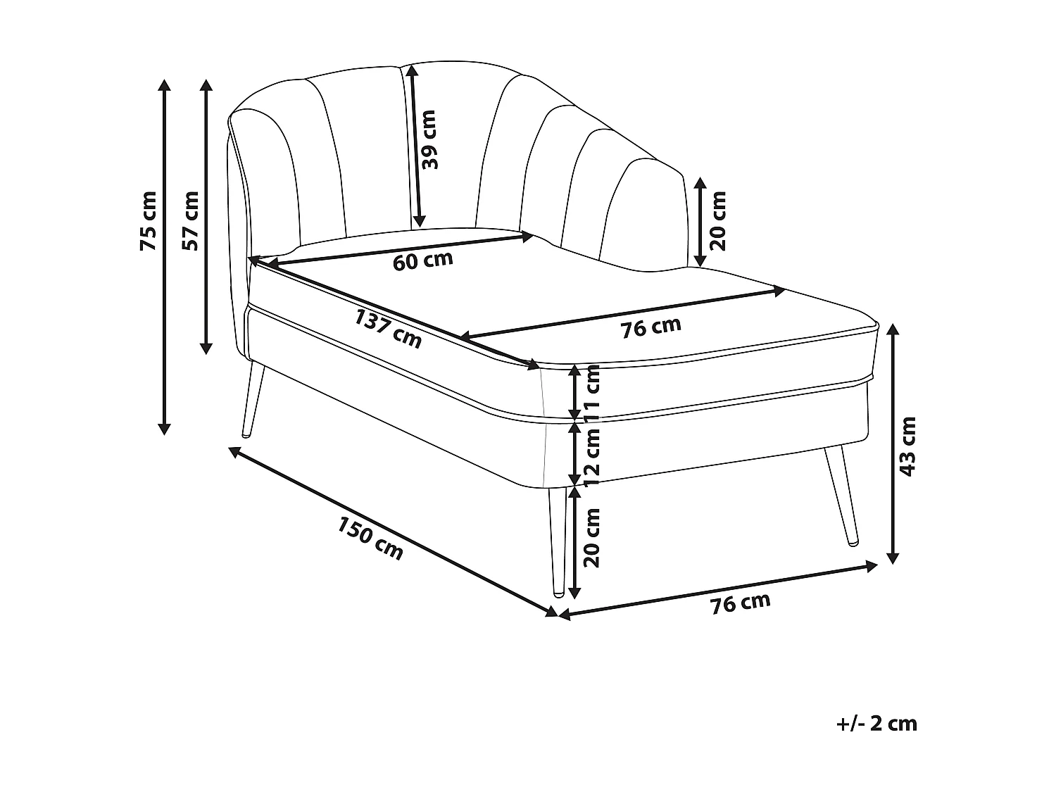 Chaise longue côté droite ALLIER Velours Beige
