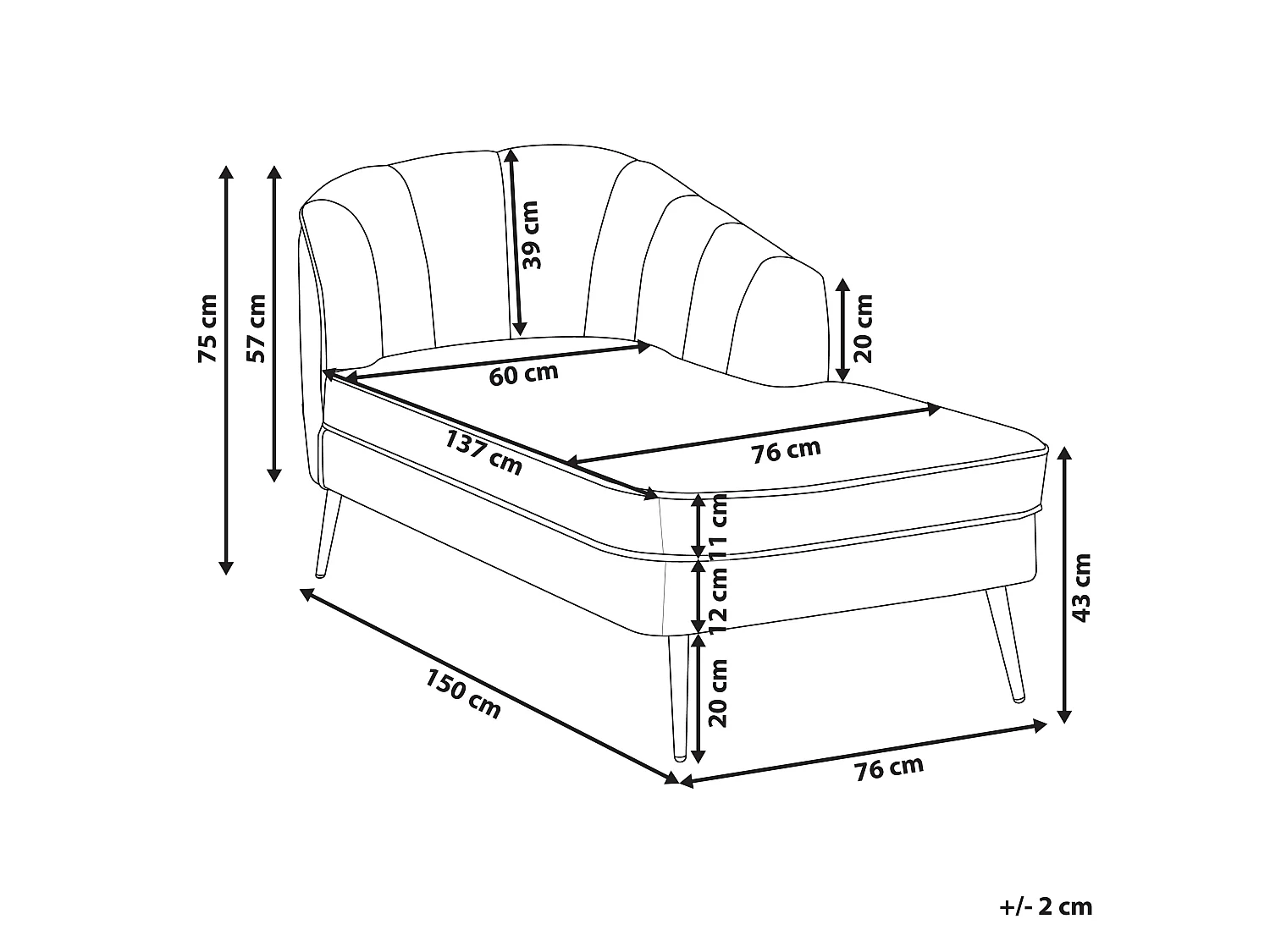 Chaise longue côté gauche ALLIER Velours Beige