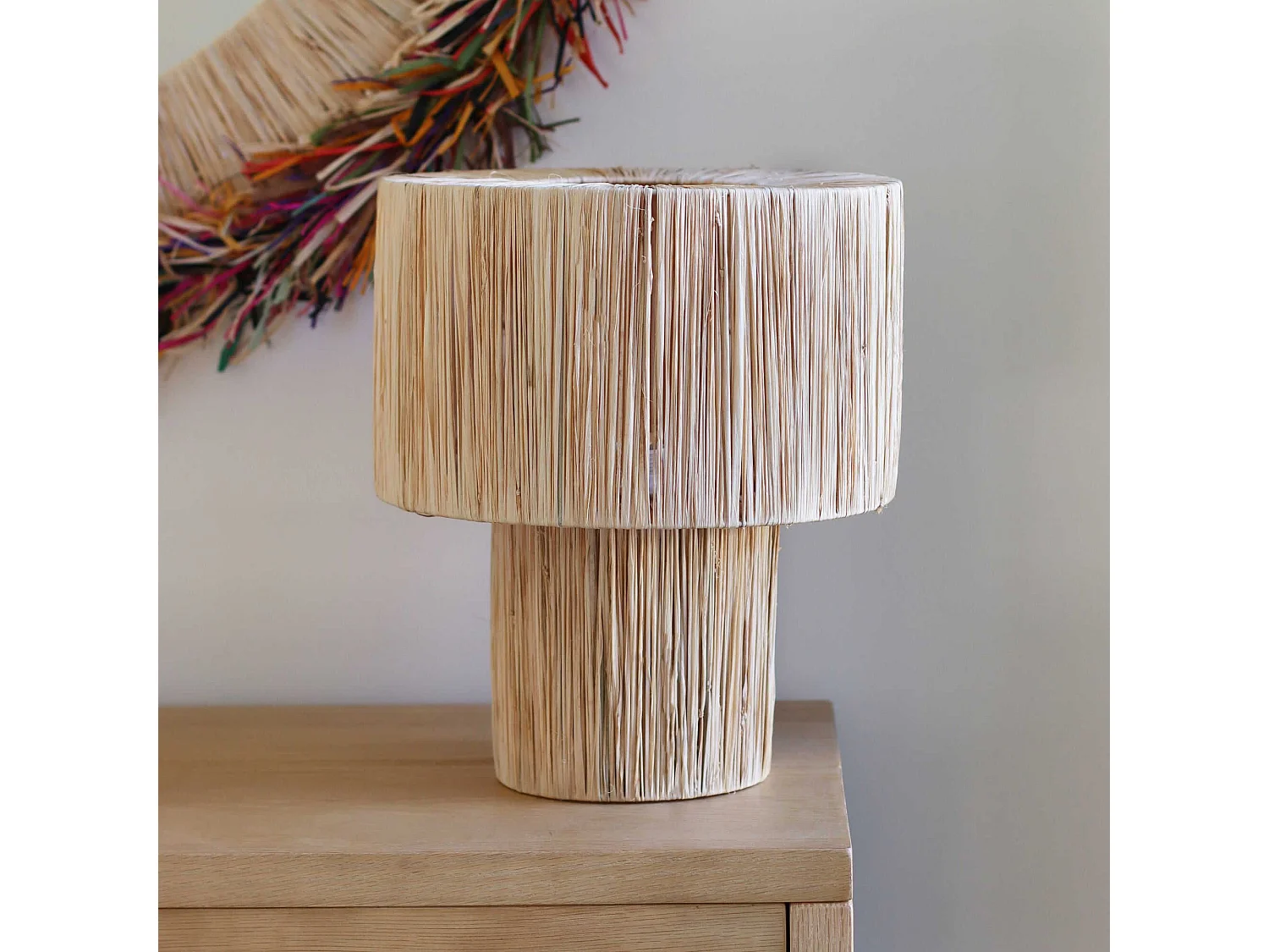 Now's Home - Lampe A Poser En Raphia Naturel Fait Main D30xht35cm El Nido