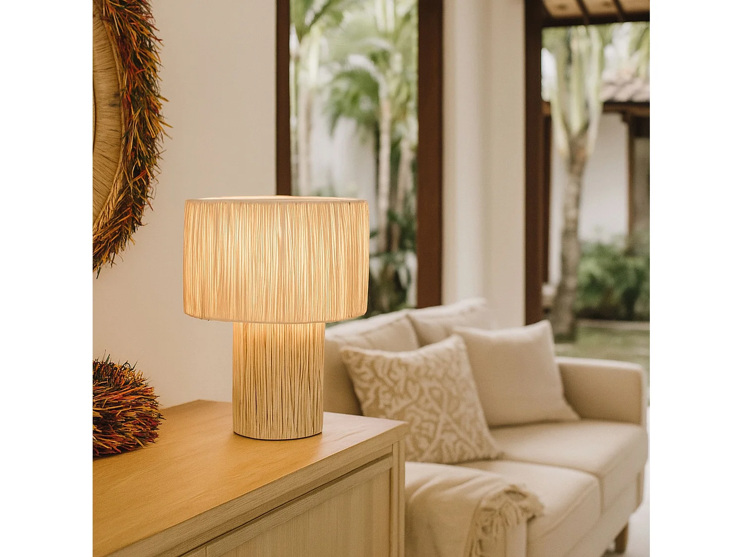 Now's Home - Lampe à Poser En Raphia Naturel Fait Main D30xht35cm El Nido