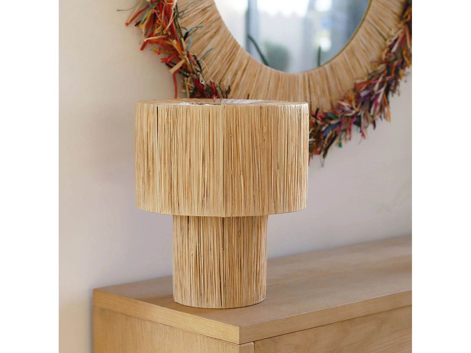 Now's Home - Lampe à Poser En Raphia Naturel Fait Main D30xht35cm El Nido