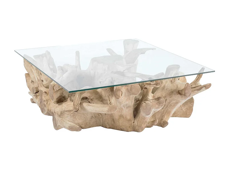Now's Home - Table Basse En Racine De Teck Et Plateau En Verre 105cm