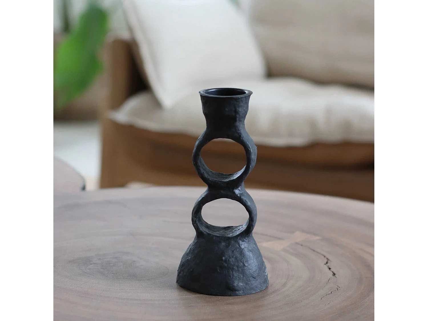 Now's Home - Bougeoir Decoratif En Papier Mache Noir 10x10x22cm Menara