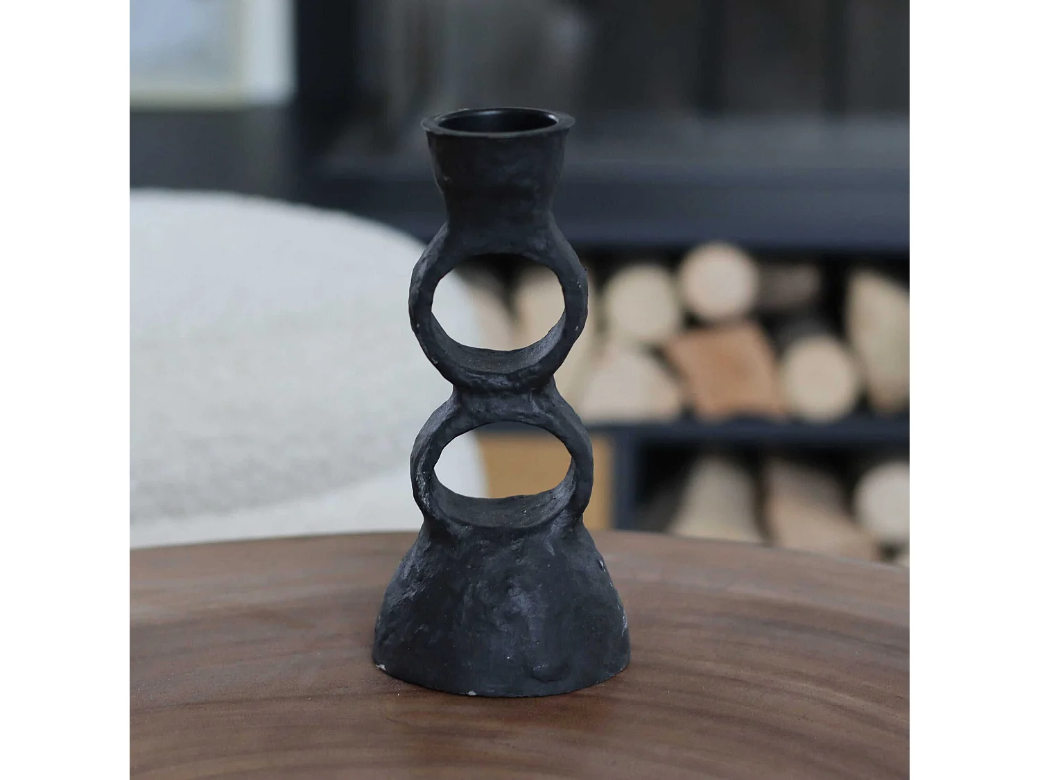 Now's Home - Bougeoir Decoratif En Papier Mache Noir 10x10x22cm Menara