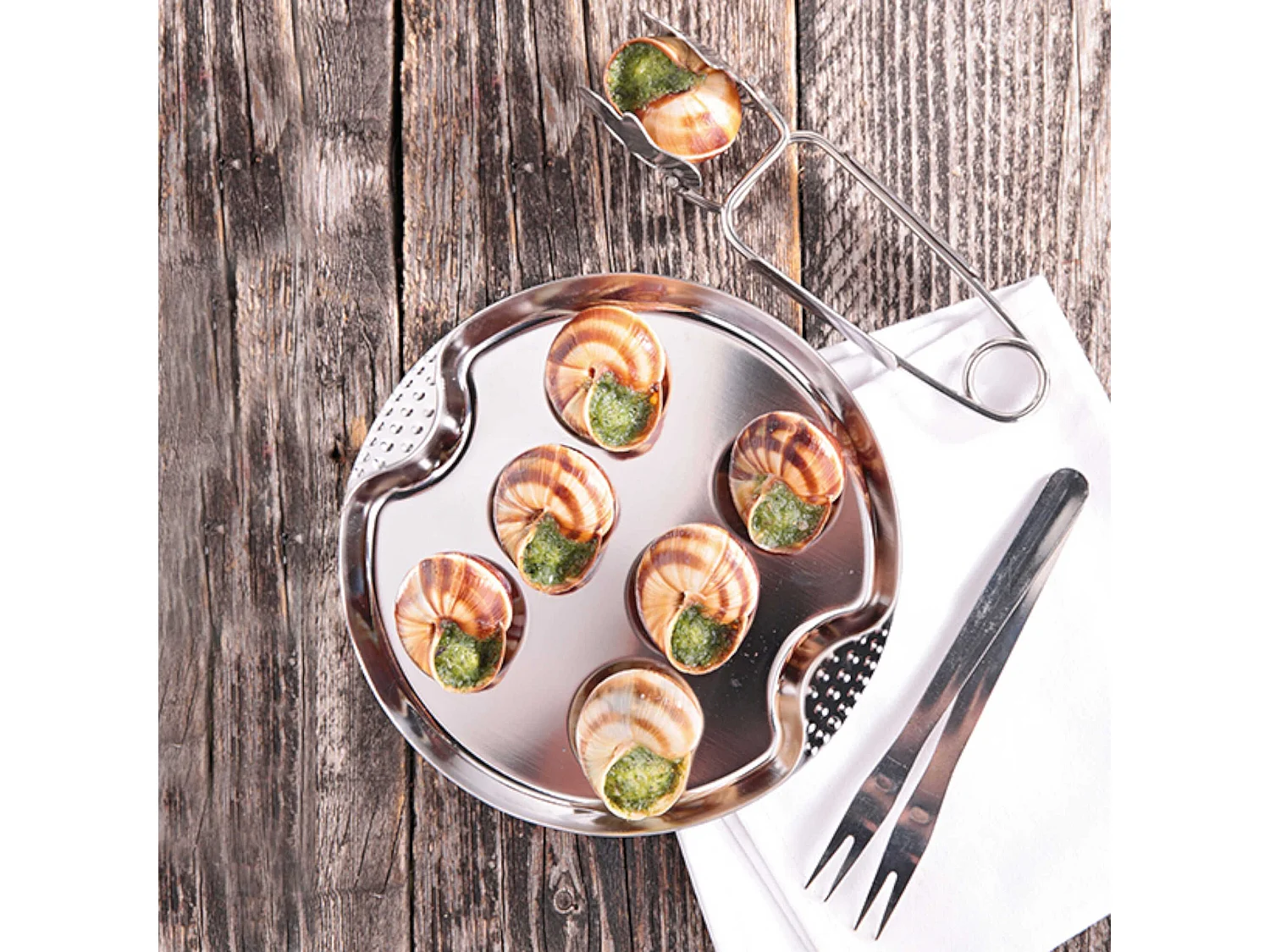 The Kitchenette - Lot De 6 Plats A Escargots 6 Trous En Inox