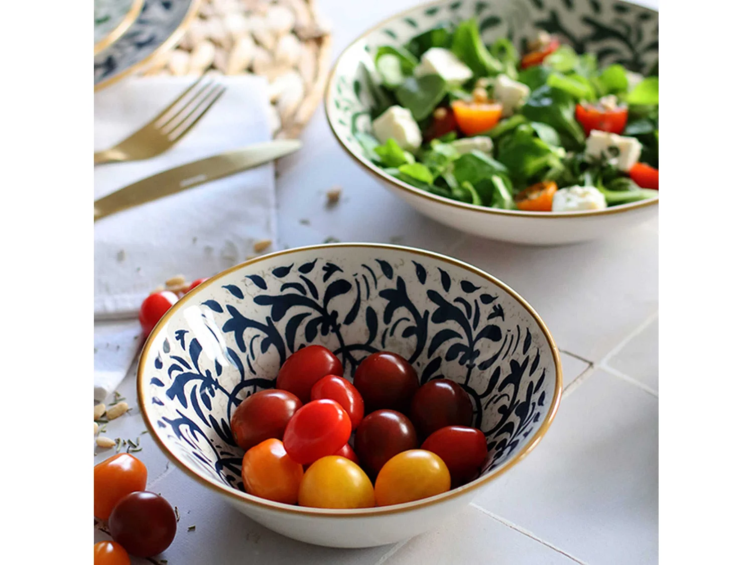 Novastyl - Lot 6 Coupelles Heraclee 500ml En Gres Decor Bleu