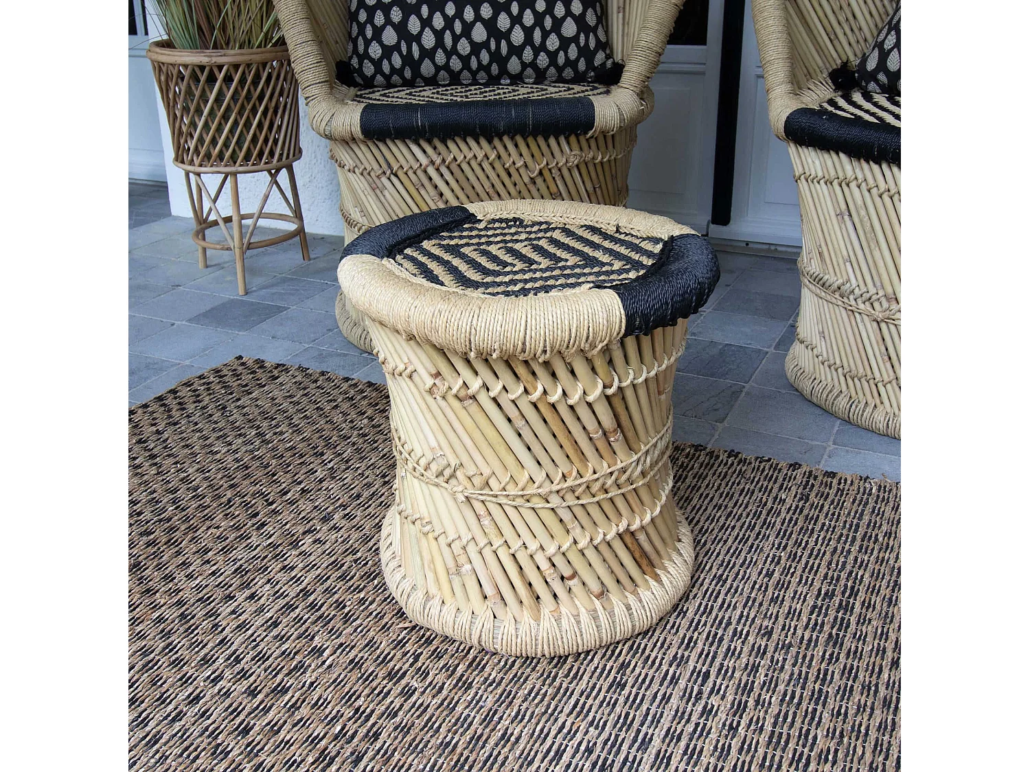 Now's Home - Meuble D'appoint En Bambou Tresse Naturel Et Noir