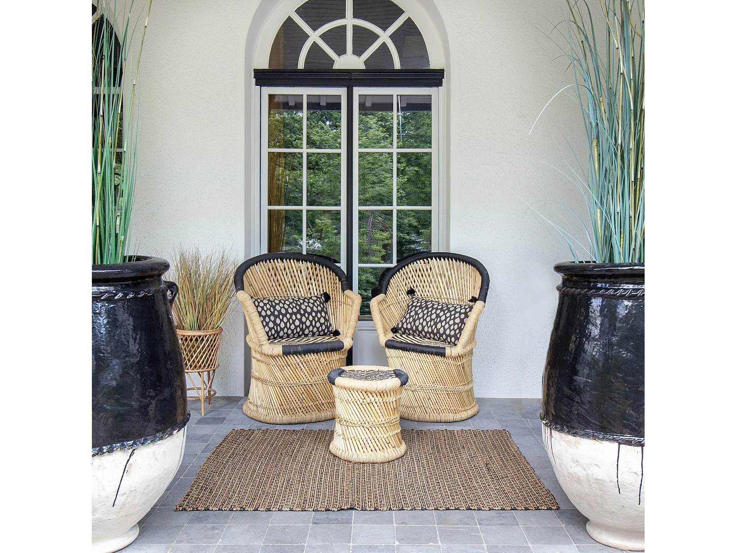 Now's Home - Meuble D'appoint En Bambou Tressé Naturel Et Noir