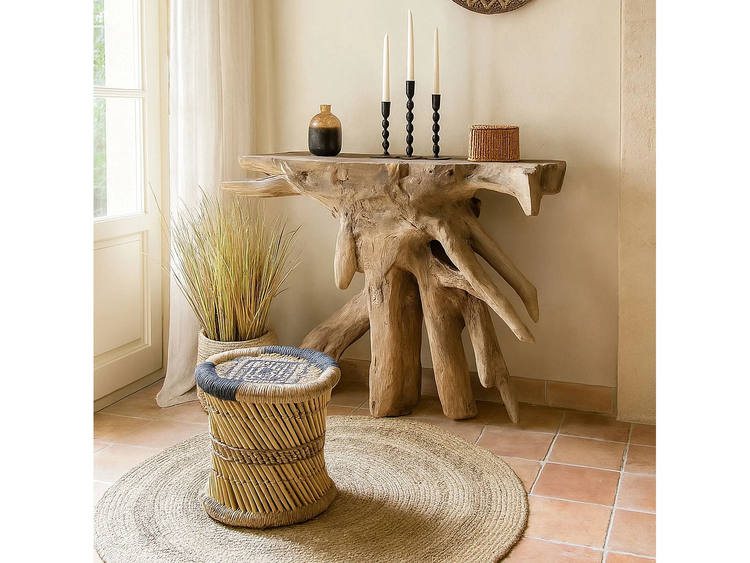 Now's Home - Meuble D'appoint En Bambou Tressé Naturel Et Noir