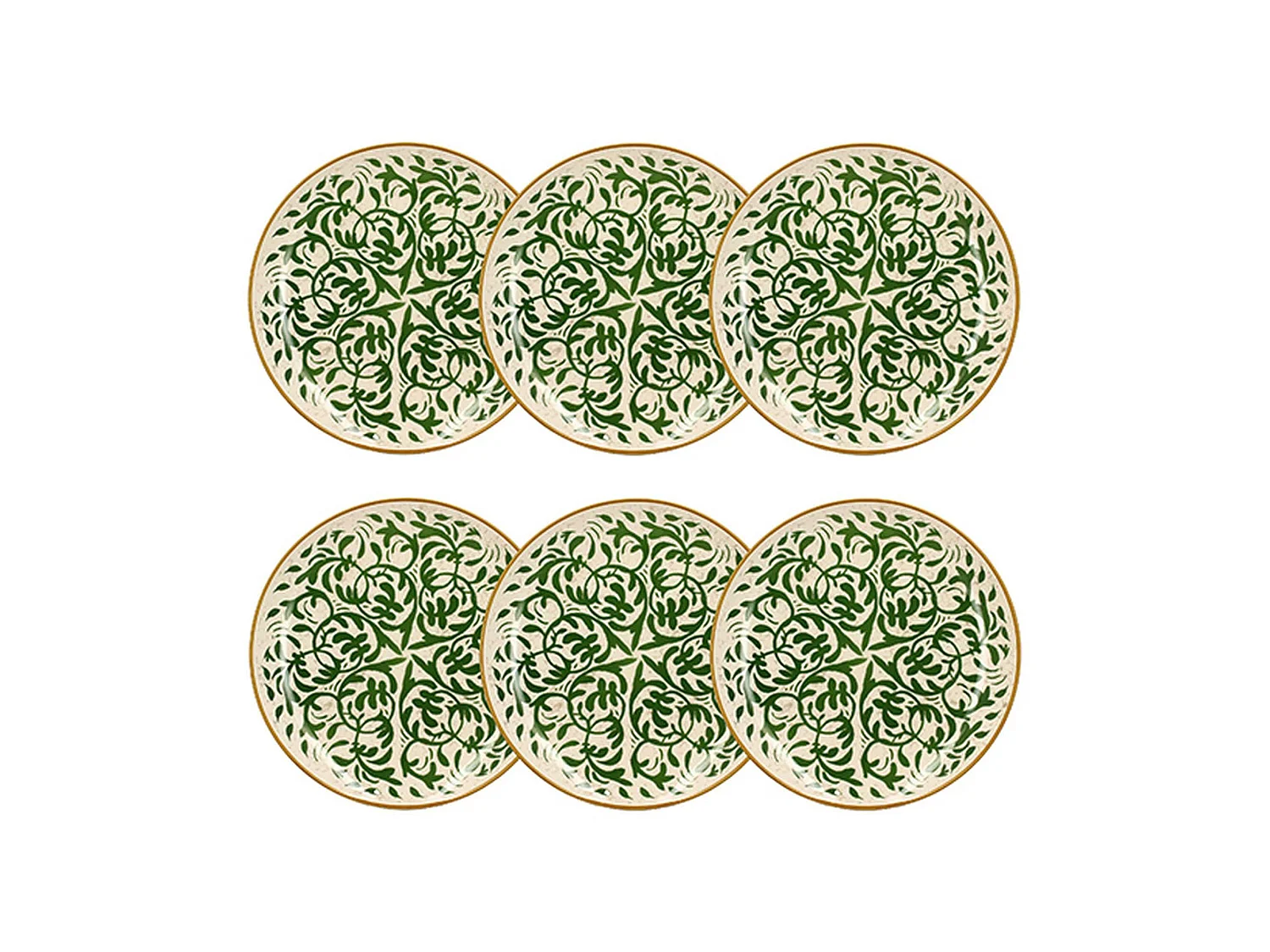 Novastyl - Lot 6 Assiettes Plates Heraclee 27cm En Gres Decor Vert