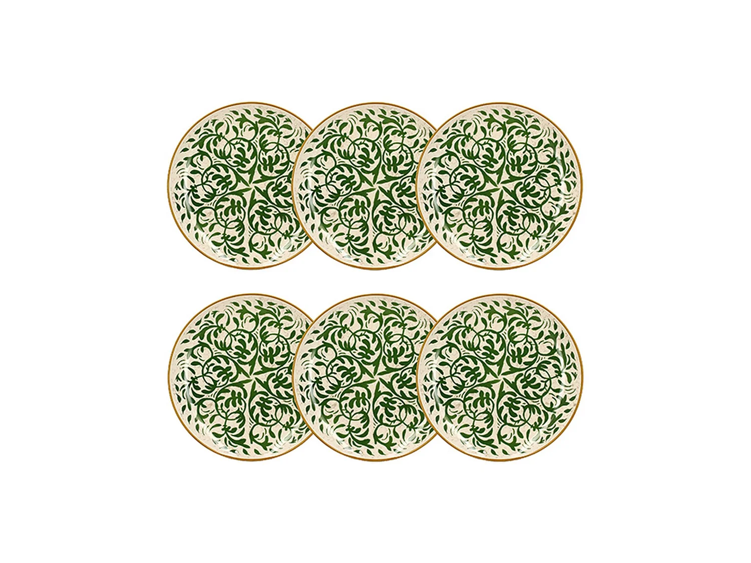 Novastyl - Lot 6 Assiettes Plates Heraclee 27cm En Gres Decor Vert