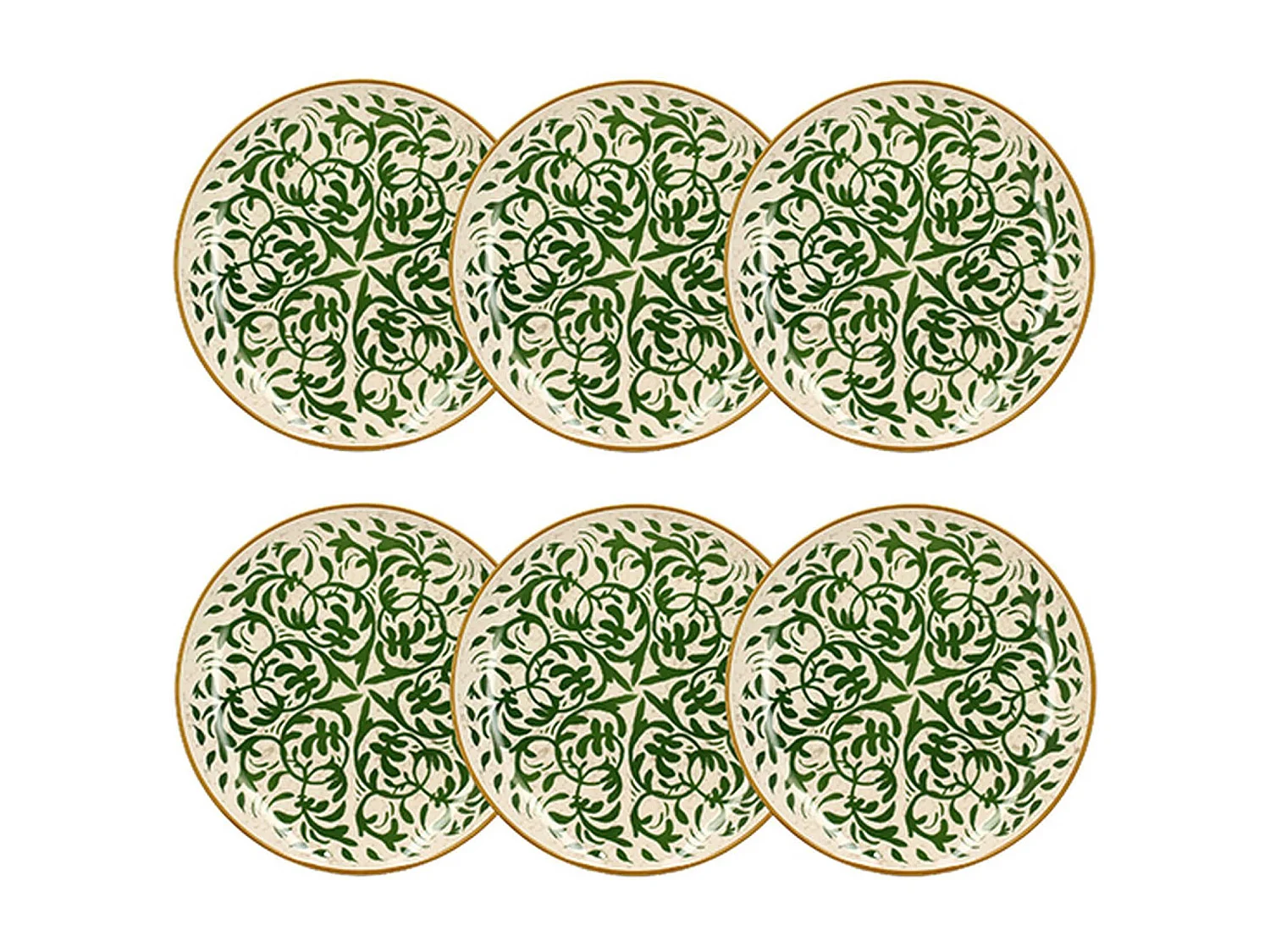 Novastyl - Lot 6 Assiettes Plates Heraclee 27cm En Gres Decor Vert