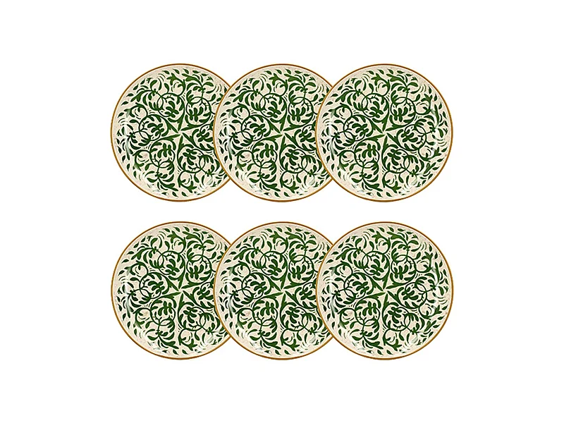 Novastyl - Lot 6 Assiettes Plates Heraclee 27cm En Gres Decor Vert