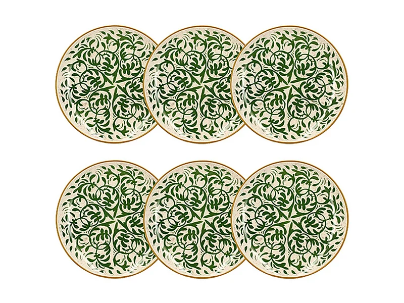 Novastyl - Lot 6 Assiettes Plates Heraclee 27cm En Gres Decor Vert