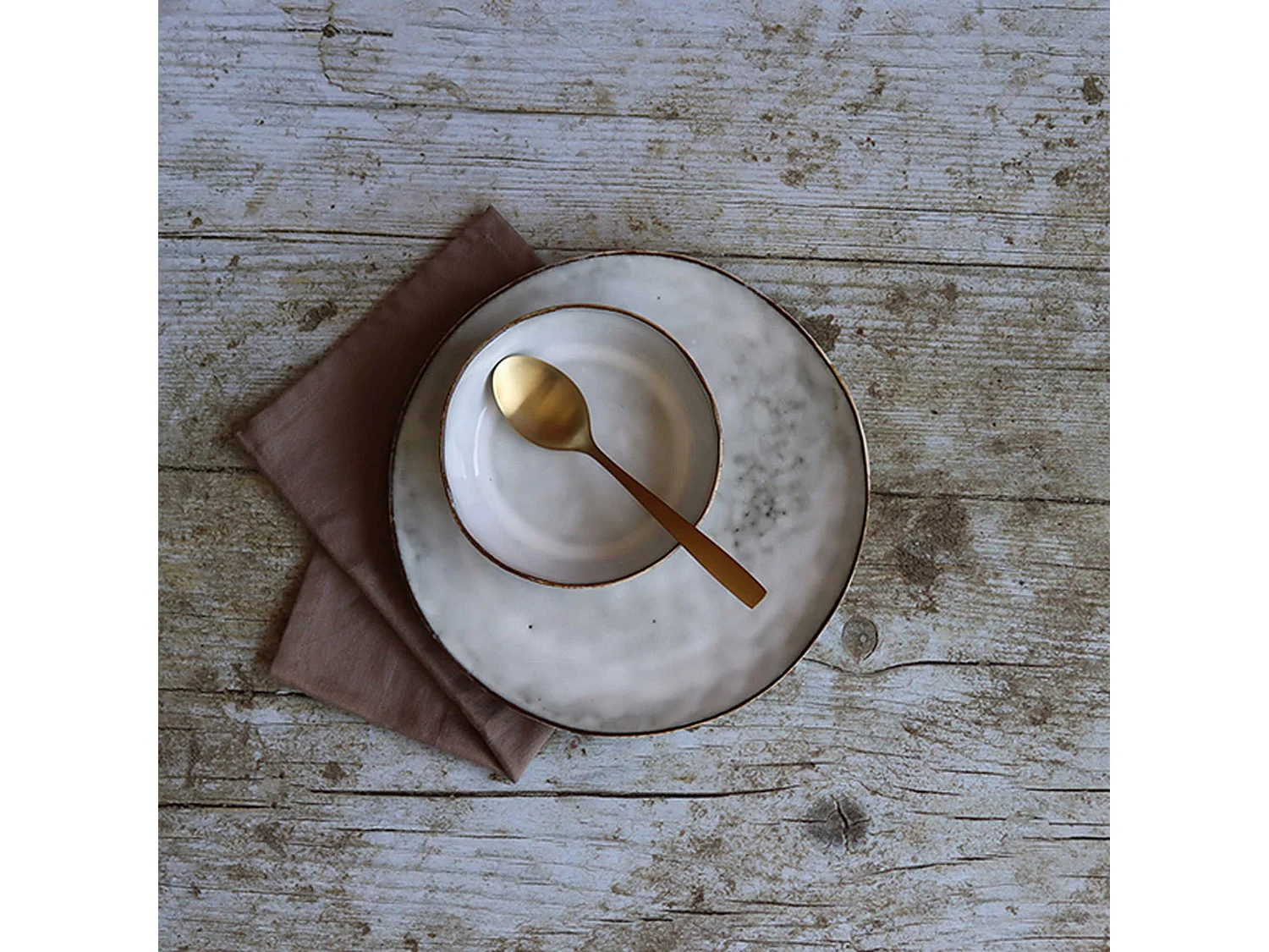 Ogo Living - Lot 6 Assiettes Plates Boral 27.5cm En Gres Beige Clair