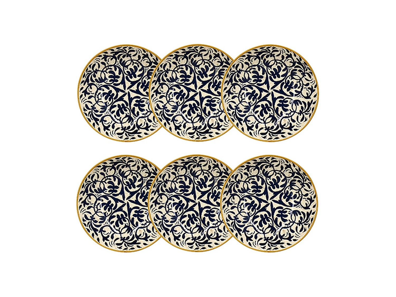 Novastyl - Lot 6 Assiettes Creuses Heraclee 20cm En Gres Decor Bleu
