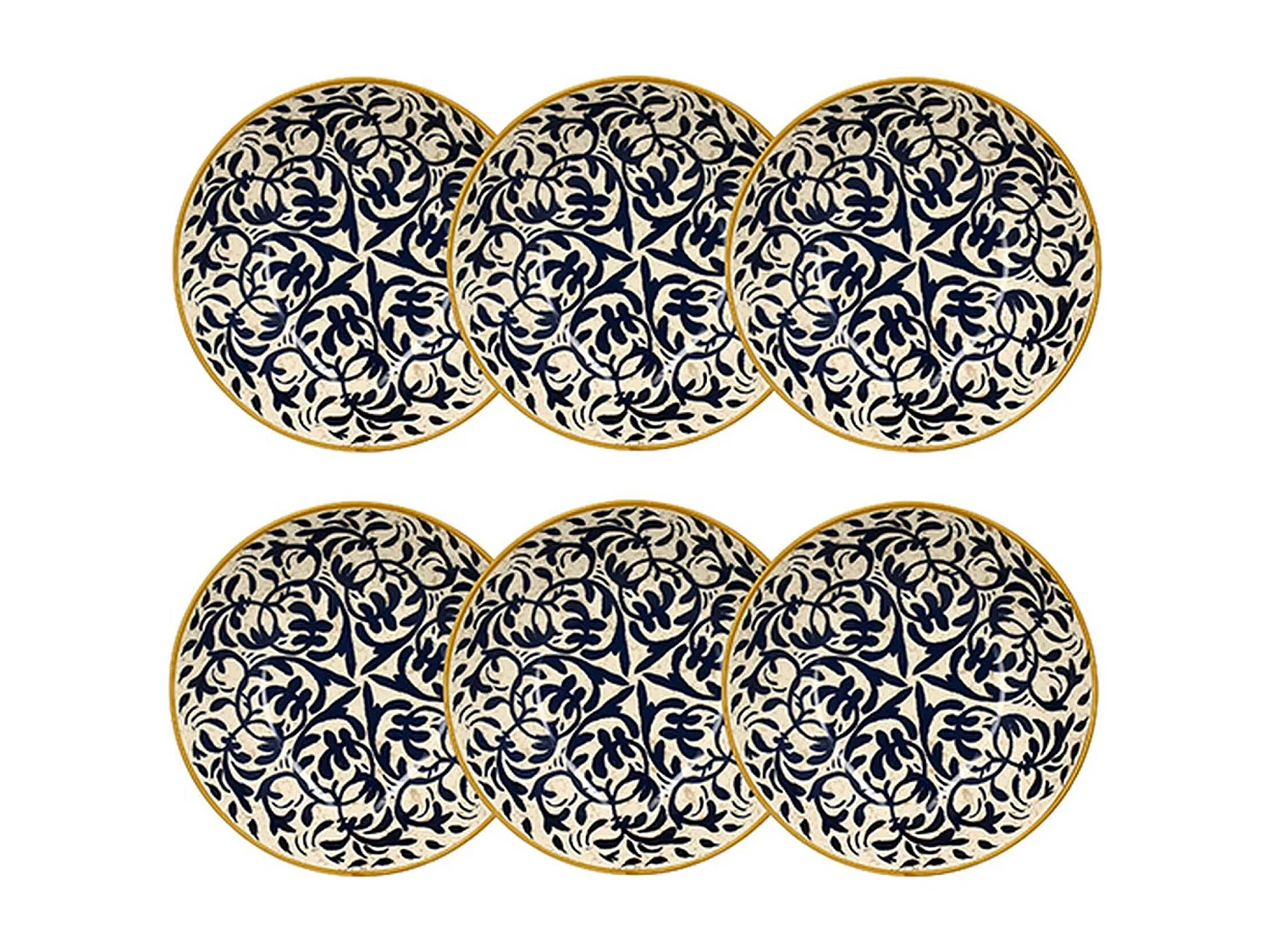 Novastyl - Lot 6 Assiettes Creuses Héraclée 20cm En Grès Décor Bleu