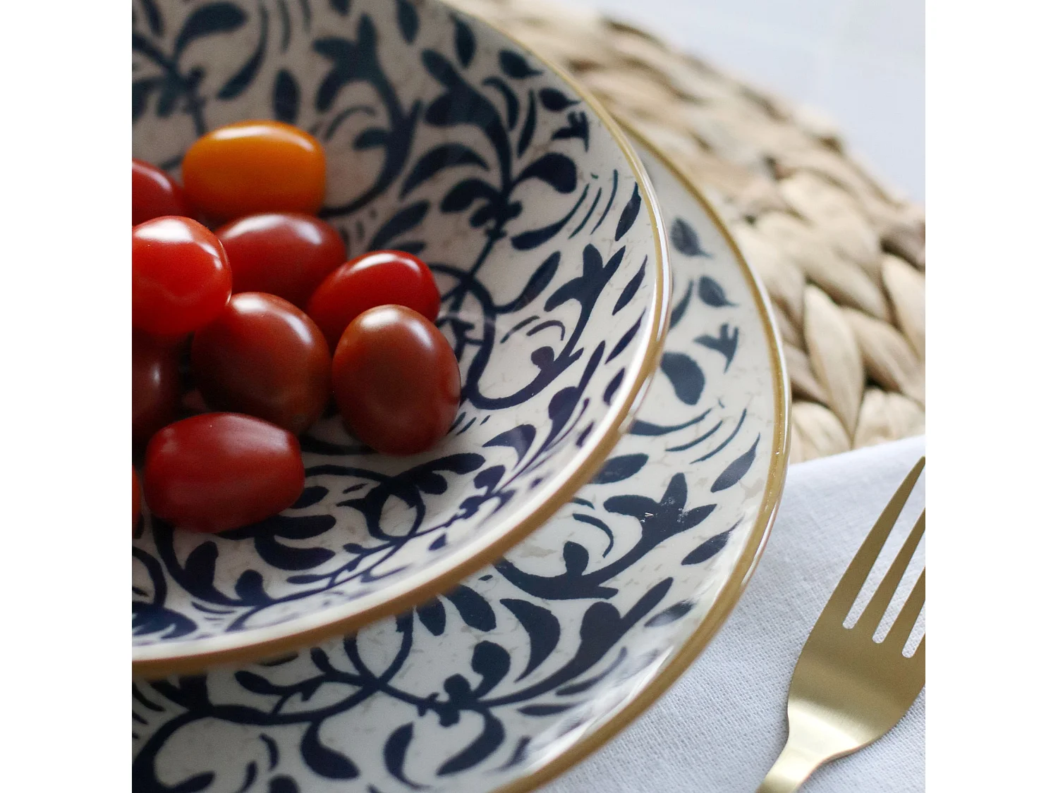 Novastyl - Lot 6 Assiettes Creuses Héraclée 20cm En Grès Décor Bleu