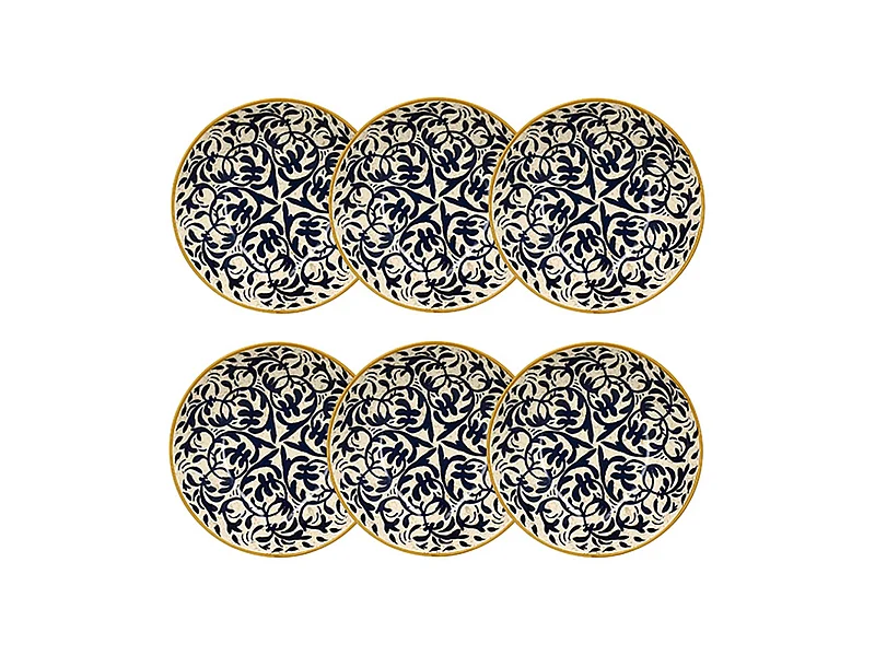 Novastyl - Lot 6 Assiettes Creuses Heraclee 20cm En Gres Decor Bleu