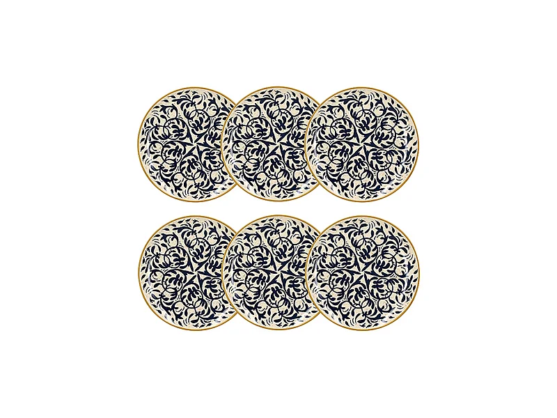 Novastyl - Lot 6 Assiettes Plates Heraclee 27cm En Gres Decor Bleu