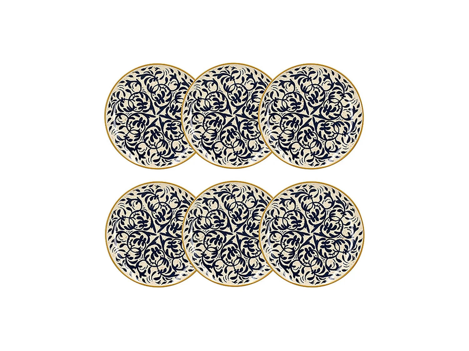 Novastyl - Lot 6 Assiettes Plates Heraclee 27cm En Gres Decor Bleu