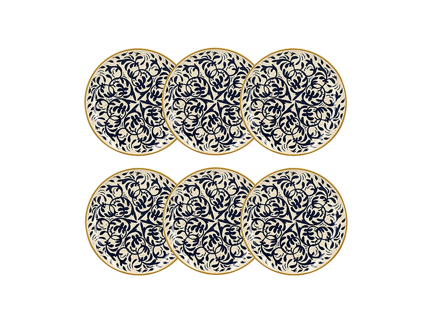 Novastyl - Lot 6 Assiettes Plates Heraclee 27cm En Gres Decor Bleu