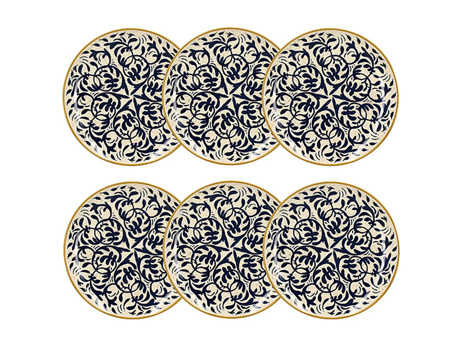 Novastyl - Lot 6 Assiettes Plates Héraclée 27cm En Grès Décor Bleu