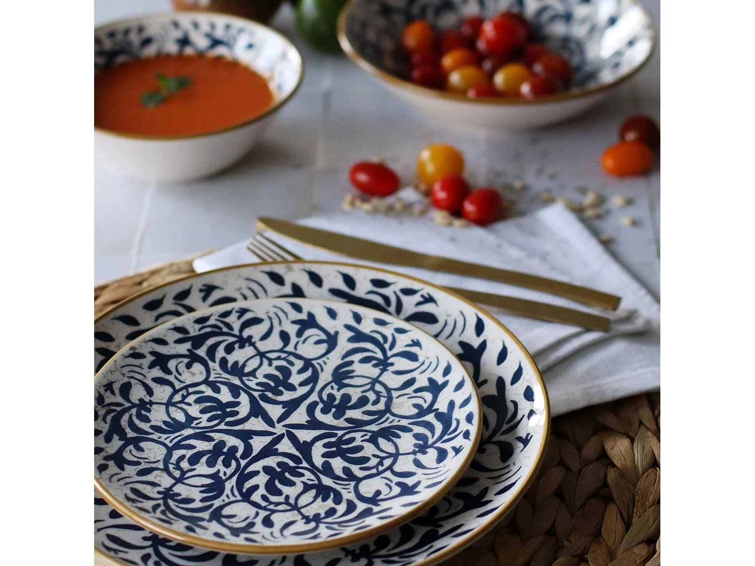 Novastyl - Lot 6 Assiettes Plates Héraclée 27cm En Grès Décor Bleu