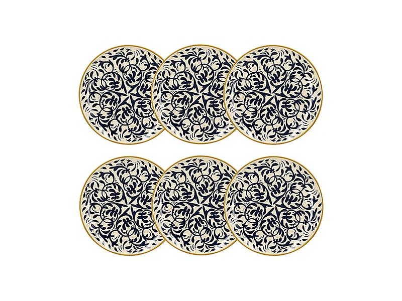 Novastyl - Lot 6 Assiettes Plates Heraclee 27cm En Gres Decor Bleu