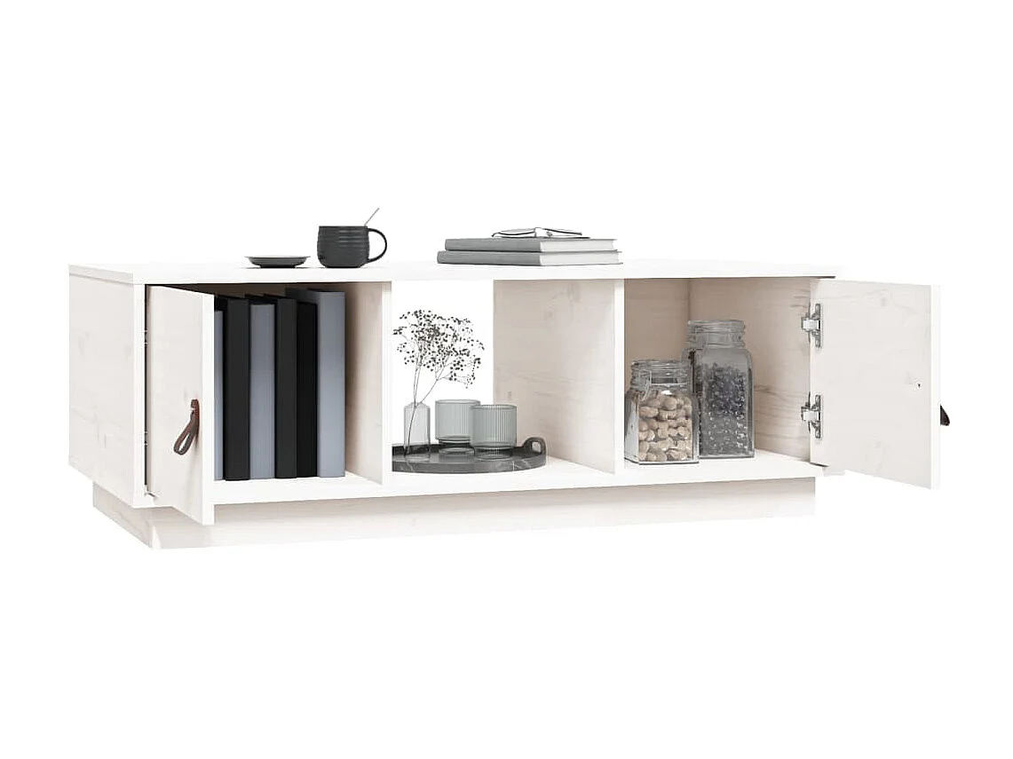 Mesa de centro de madera maciza de pino blanco 100x50x35 cm ES42648