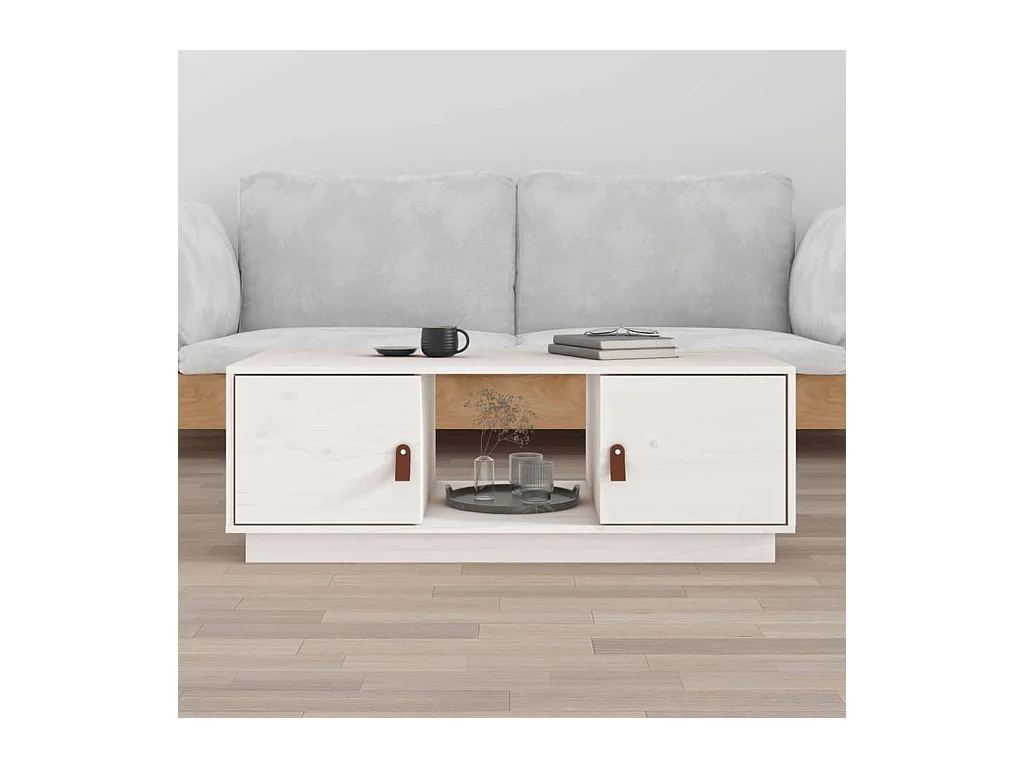 Table basse Blanc 100x50x35 cm Bois massif de pin OFR11515 BonneVie Meuble